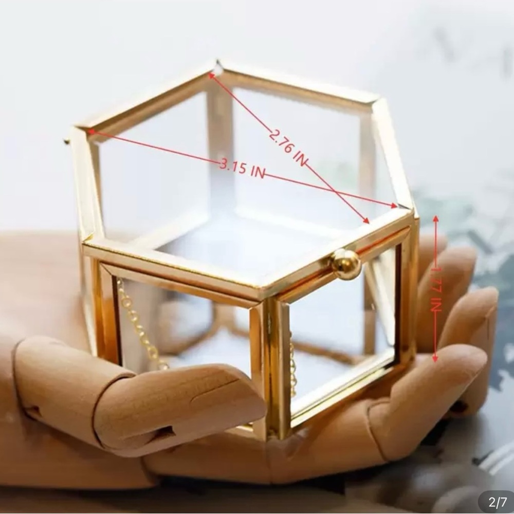Used Once | SHEIN | Hexagonal Gold Glass Jewelry Box